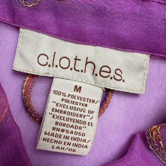 c.l.o.t.h.e.s. Sheer Floral Embroidered Button Front Collared Blouse Purple - Picture 5 of 13